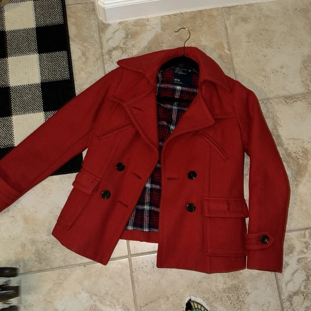 Thick double lined warm American eagle outfitters red pea coat - Picture 7 of 9